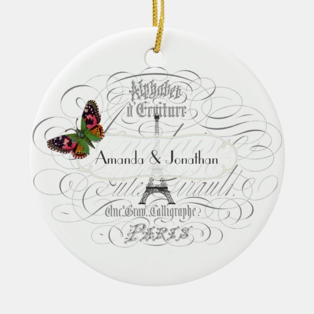 Vintage Hochzeit in Paris Keramik Ornament (Vorne)