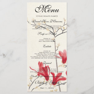 Vintage-Hochzeit, Japanischer rosa Magnolienbaum Menükarte