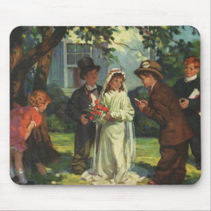 Vintage-Hochzeit, Kinder spielen Braut und Bräutig Mousepad