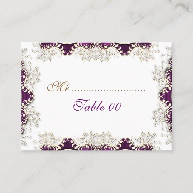 Vintage Hochzeit lila "Platzkarten" Platzkarte (Vorderseite)