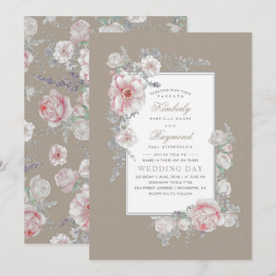 Vintage Hochzeit mit Blumen und Weiß Einladung