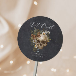 Vintage Hochzeit mit Blumenschädel und Butterfly Runder Aufkleber