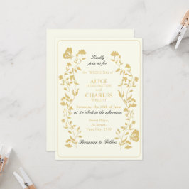 Vintage Hochzeit mit Gold und Creme Einladung