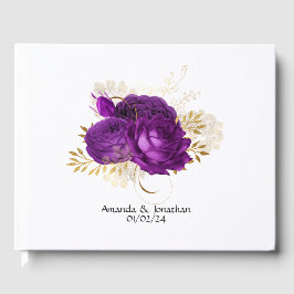 Vintage Hochzeit mit Lila und Goldfloralen Gästebuch