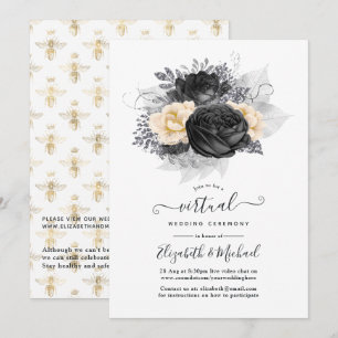 Vintage Hochzeit mit schwarzen und goldenen Blumen Einladung