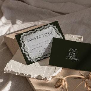Vintage Hochzeit mit schwarzer und weißer Spitze i RSVP Karte
