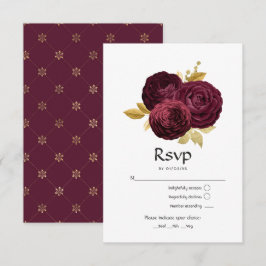 Vintage Hochzeit von Burgund und Gold-Floral RSVP Karte