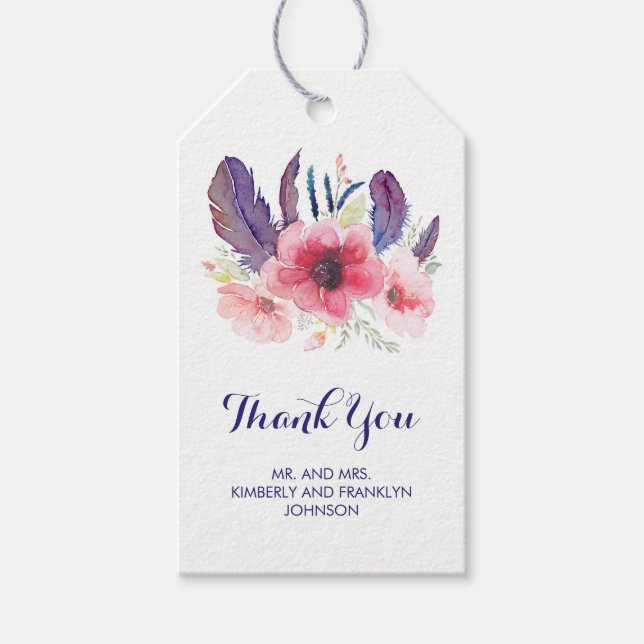 Vintage Hochzeit von Floral Boho Geschenkanhänger (Vorderseite)