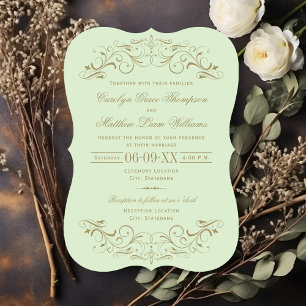 Vintage Hochzeit von Green und Antique Gold Geblüh Einladung