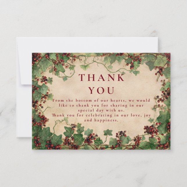 Vintage Hochzeit von Ivy und Berries Dankeskarte (Vorderseite)