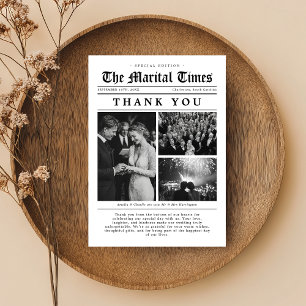 Vintage-Hochzeits-Dankeskarten im Zeitungsstil Dankeskarte