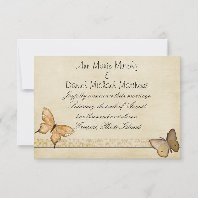 Vintage Hochzeitsankündigung von Cream Butterfly Ankündigung (Vorderseite)