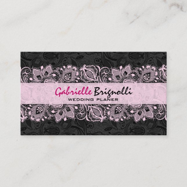 Vintage Hochzeitsdesignerin für Schwarz/Rosa Visitenkarte (Vorderseite)