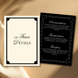 Vintage Hochzeitsdetails in Schwarz und Elfenbein Begleitkarte