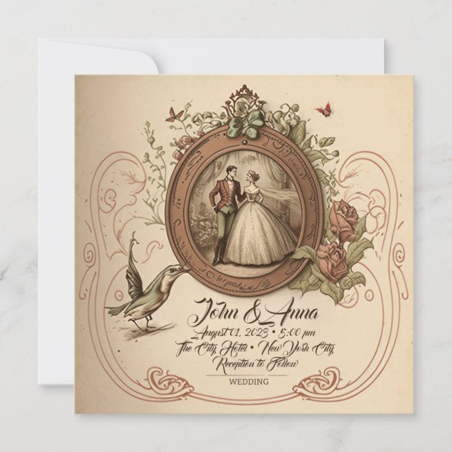 Vintage Hochzeitseinladung Einladung (Vorderseite)