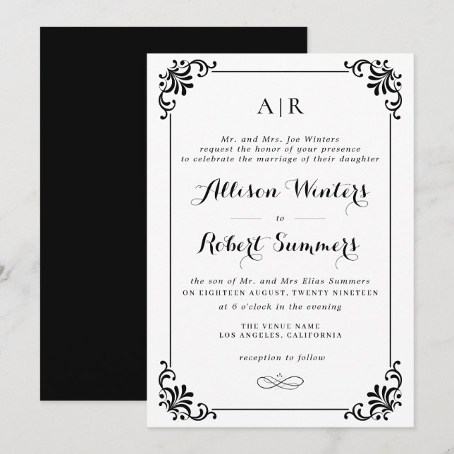 Vintage Hochzeitseinladung Einladung (Vorne/Hinten)