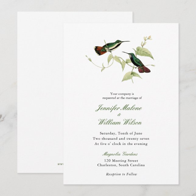 Vintage Hochzeitseinladung für Hummingvögel Ankündigung (Vorne/Hinten)