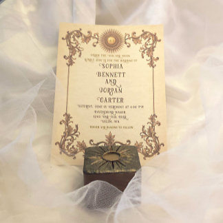 Vintage Hochzeitseinladung mit Sonnendesign Einladung