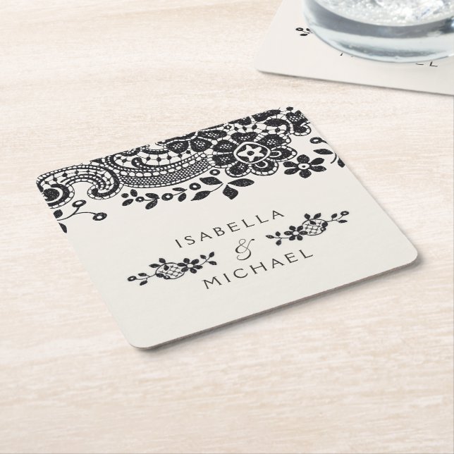 Vintage Hochzeitsfeier in Schwarzweiß Rechteckiger Pappuntersetzer (angewinkelt)