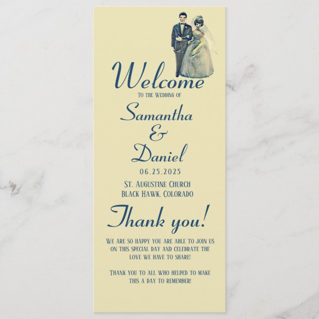 Vintage Hochzeitsfeier Programm (Vorderseite)