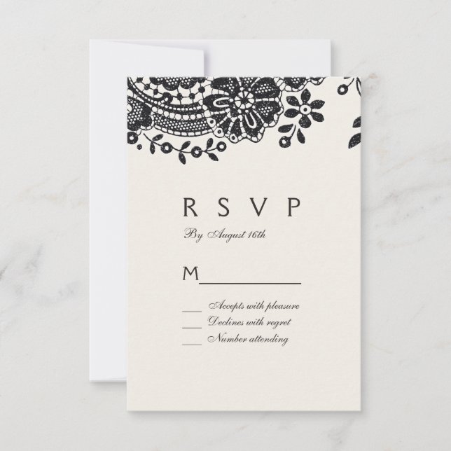 Vintage Hochzeitsfeier RSVP in Schwarzweiß Karte (Vorderseite)