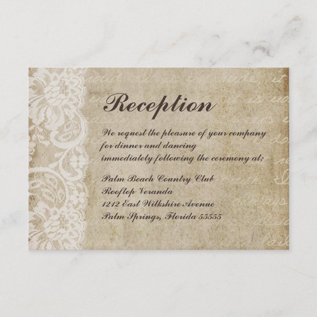 Vintage Hochzeitskarte der Spitzenklasse Begleitkarte (Vorderseite)