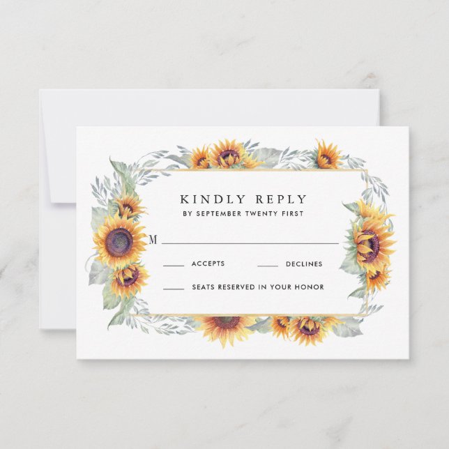 Vintage Hochzeitskarten für Sonnenblumen RSVP Karte (Vorderseite)