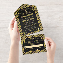 Vintage Hochzeitskollektion Art Déco Gatsby von 19 All-in-One-Einladung