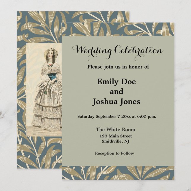 Vintage Hochzeitskunst von 1844 Einladung (Vorne/Hinten)