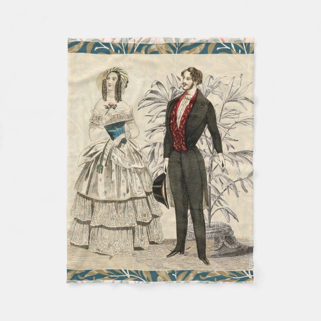 Vintage Hochzeitskunst von 1844 Fleecedecke (Vorderseite)