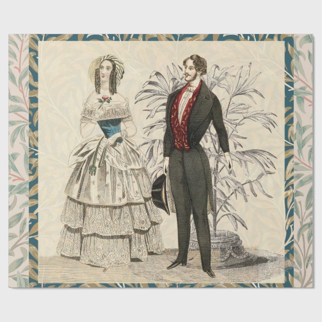 Vintage Hochzeitskunst von 1844 Geschenkpapier (Flach)