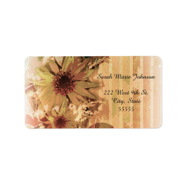 Vintage Hochzeitsplatten für Sonnenblumen Adressaufkleber (Vorne)