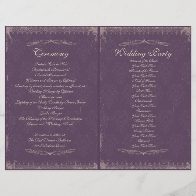 Vintage-Hochzeitsprogramm (Vorderseite)