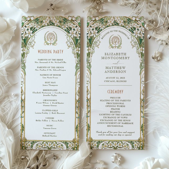 Vintage-Hochzeitsprogramm Elfenbein, Grün & Gold Programm (Von Creator hochgeladen)