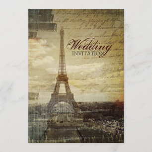vintage Hochzeitsskripte Paris Eiffelturm Hochzeit Einladung