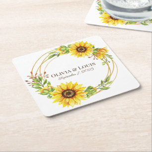 Vintage Hochzeitssonnenblumen romantisch Rechteckiger Pappuntersetzer
