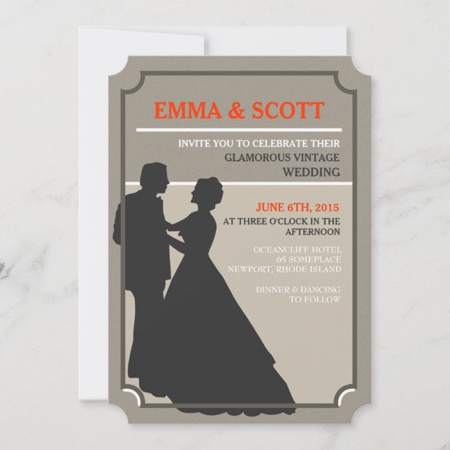 Vintage Hochzeitstanzende Silhouette lädt ein Einladung (Vorderseite)