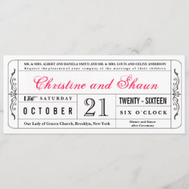 Vintage Hochzeitsticket Einladung in Rosa