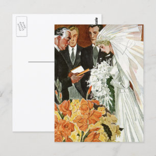 Vintage-Hochzeitszeremonie mit Braut und Bräutigam Postkarte