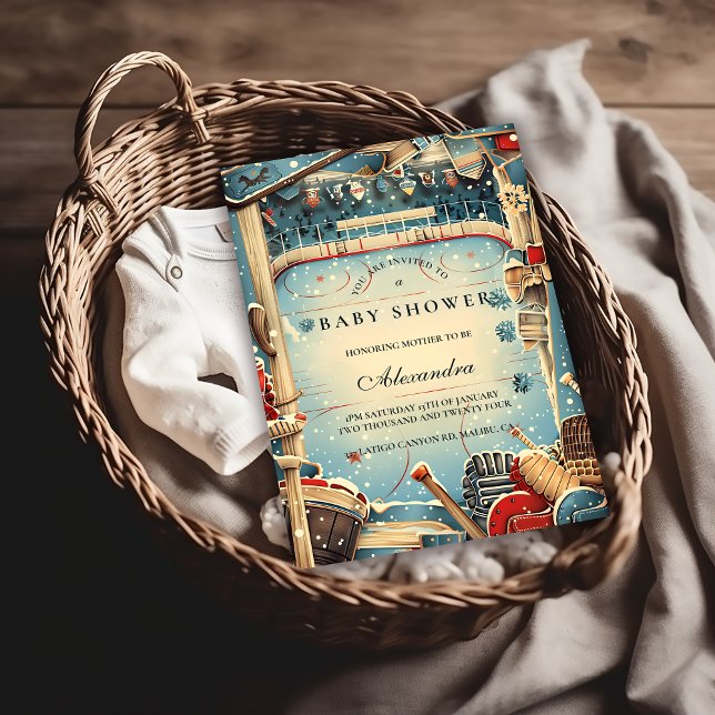 Vintage Hockey Baby Shower Einladung (Von Creator hochgeladen)