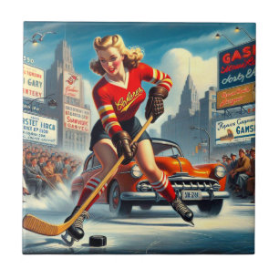 Vintage Hockey Mädchen Fliese