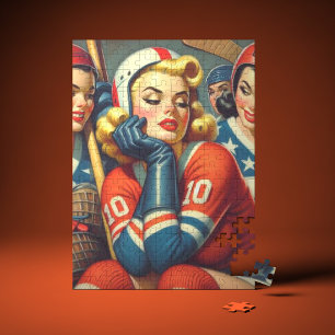 Vintage-Hockey-Mädchen-Illustration