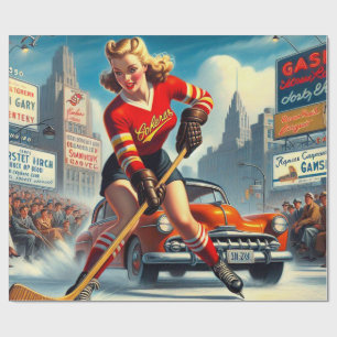Vintage-Hockeygirl Geschenkpapier