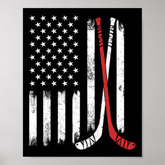 Vintage-Hockeyschläger USA-Flagge Hockeyspieler Ei Poster