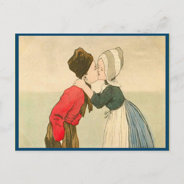 Vintage holländische Kinder küssen Postkarte (Vorderseite)
