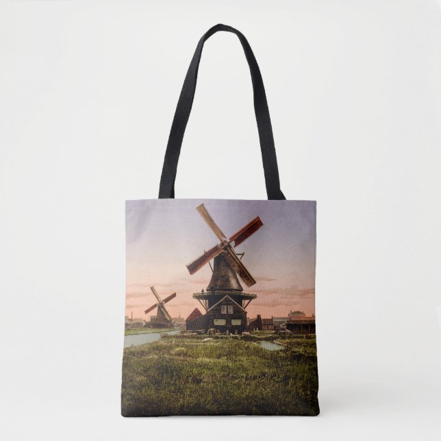 Vintage holländische Windmühlen Tasche (Vorderseite)
