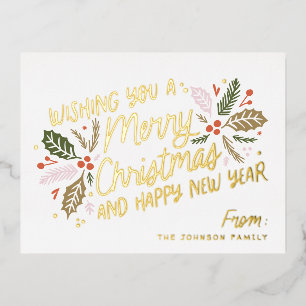 Vintage Holly Bright Typografie Weihnachtsfolie Folien Feiertagspostkarte