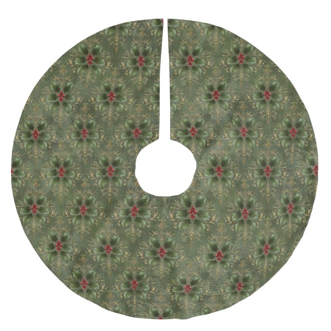 Vintage Holly Damask Pattern  Polyester Weihnachtsbaumdecke (Vorderseite)