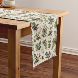 Vintage-Holly-Pine-Weihnachtsbotanik Kurzer Tischläufer