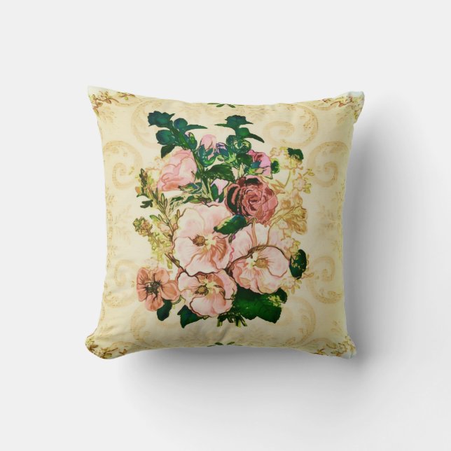 Vintage Hollyhocks Kissen (Vorderseite)